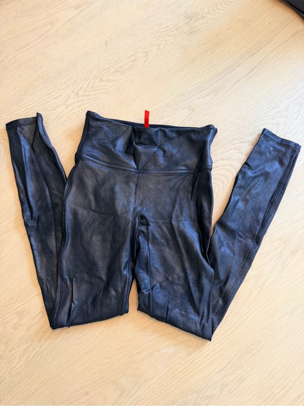 SPANX Black Leggings with Red Logo Tag